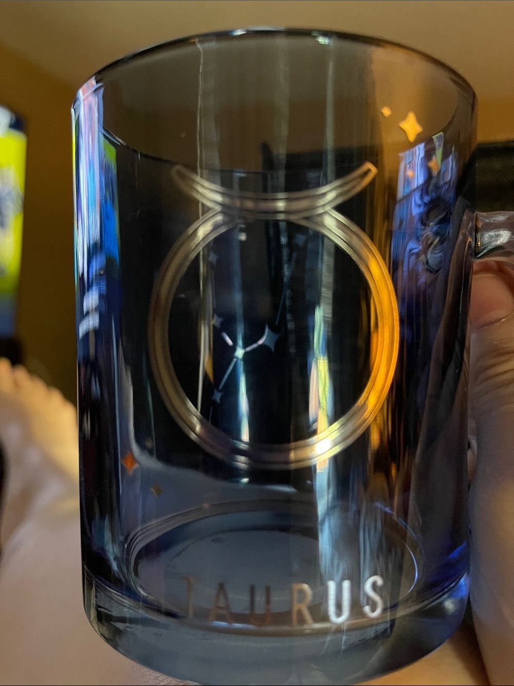 Expressions Smoky Blue Taurus Glass Mug with Silver Detail